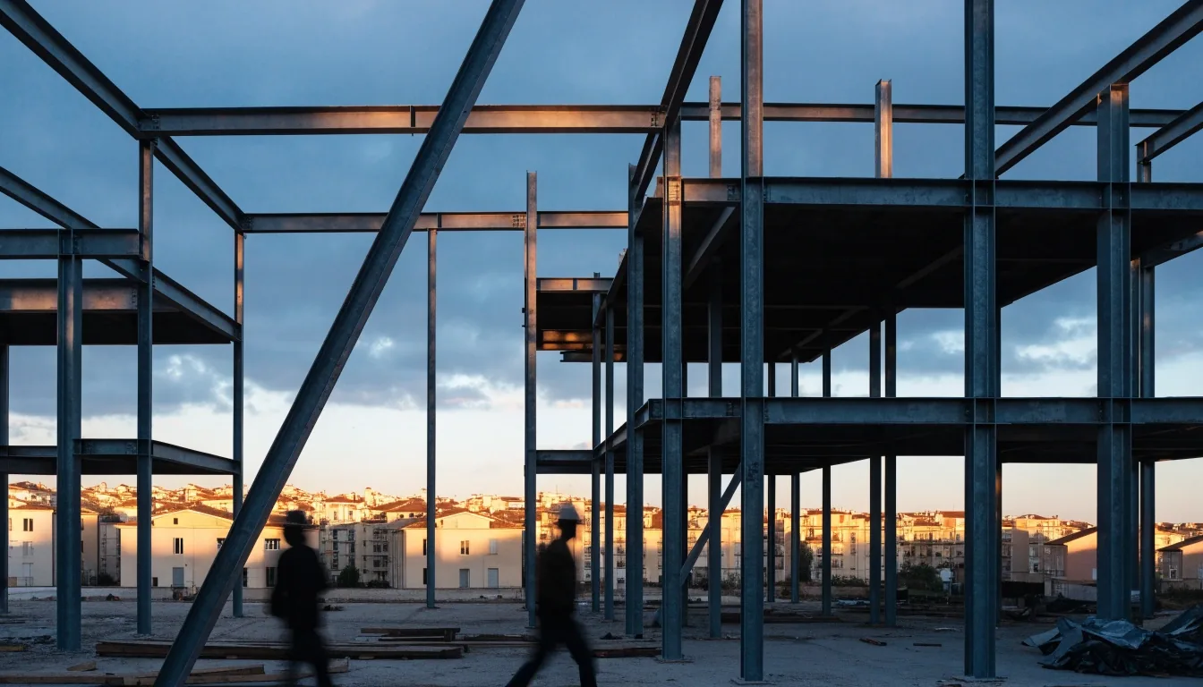 Amanecer sobre una ciudad costera española con nuevas promociones de vivienda y un frente nuboso al fondo